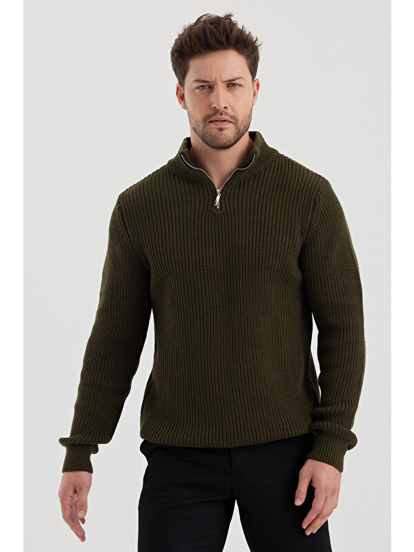 Tarz Cool Erkek  Fermuarlı Balıkçı Triko Kazak