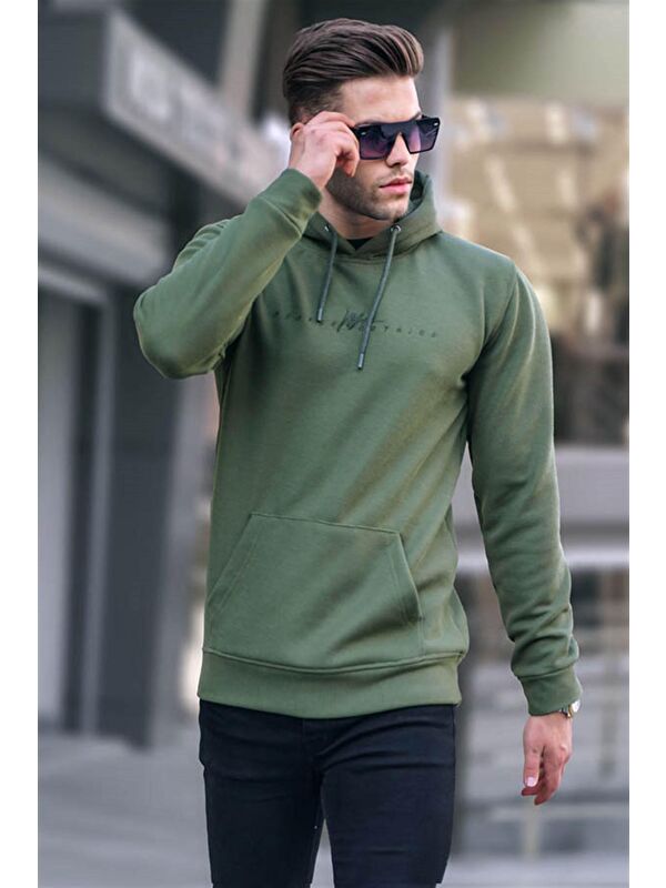 Madmext Haki Yeşili Kapüşonlu Basic Erkek Hoodie 6014