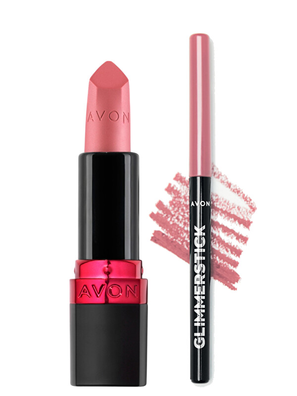 AVON Ultra Mat Ruj Pink Passion ve Glimmerstick Dudak Kalemi Pink Cashmere Paketi