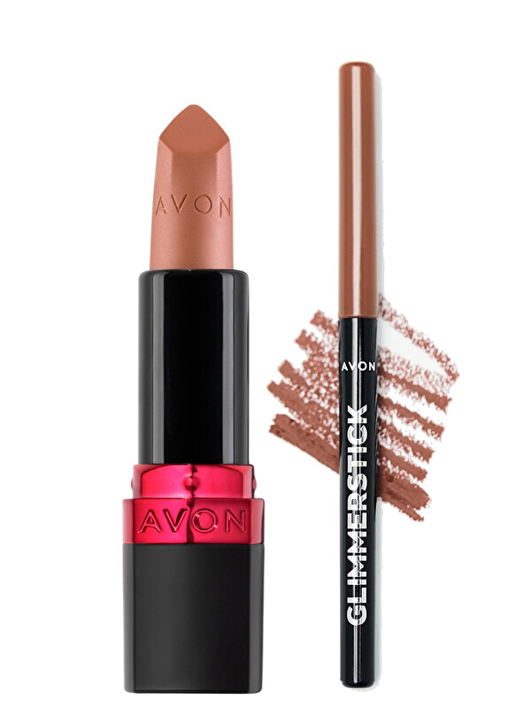 AVON Ultra Mat Ruj Au Naturale ve Glimmerstick Dudak Kalemi Nude Paketi