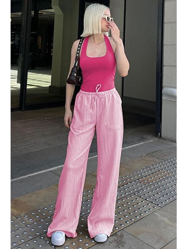 Madmext Pembe Cepli Bol Paça Kadın Pantolon Mg1882
