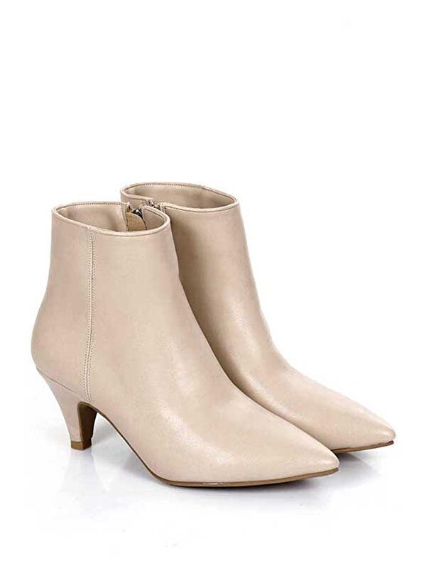 Gonderi(r) Bej Gonderi(r) Sivri Burun İnce Topuklu Fermuarlı Kadın Günlük Bot 32132