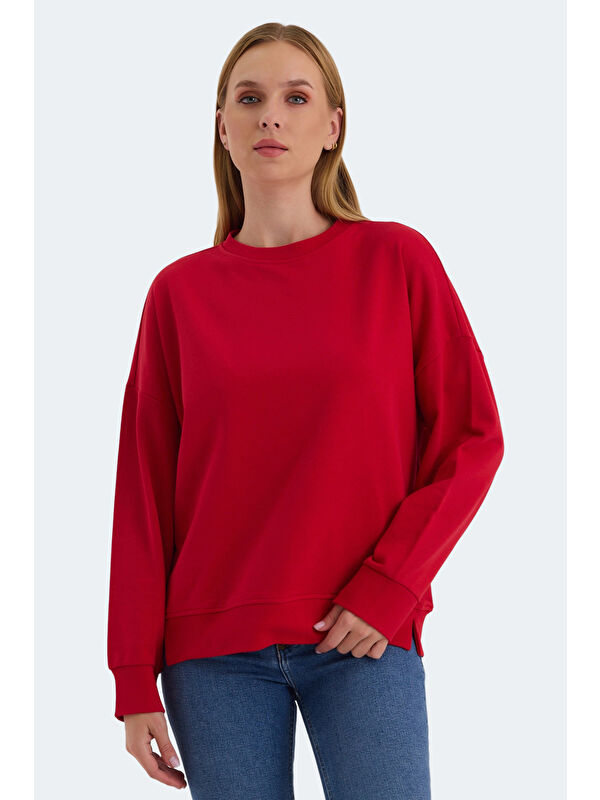 SLAZENGER VIRTUE Kadın Oversıze Kırmızı Sweatshirt