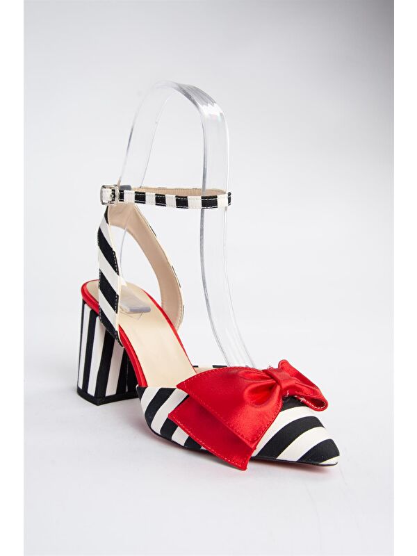 Siyah/Beyaz/Kırmızı Kadın Topuklu Ayakkabı D654270704 - Görsel 3