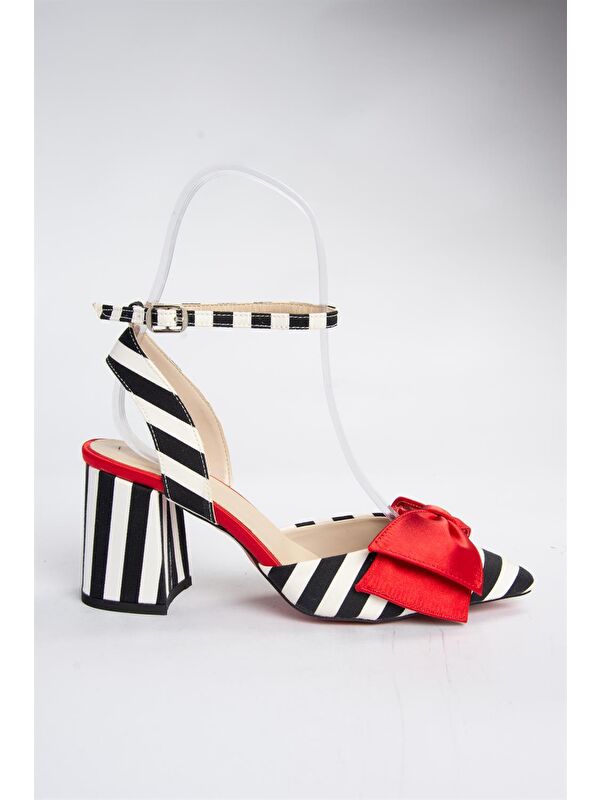 Siyah/Beyaz/Kırmızı Kadın Topuklu Ayakkabı D654270704 - Görsel 4