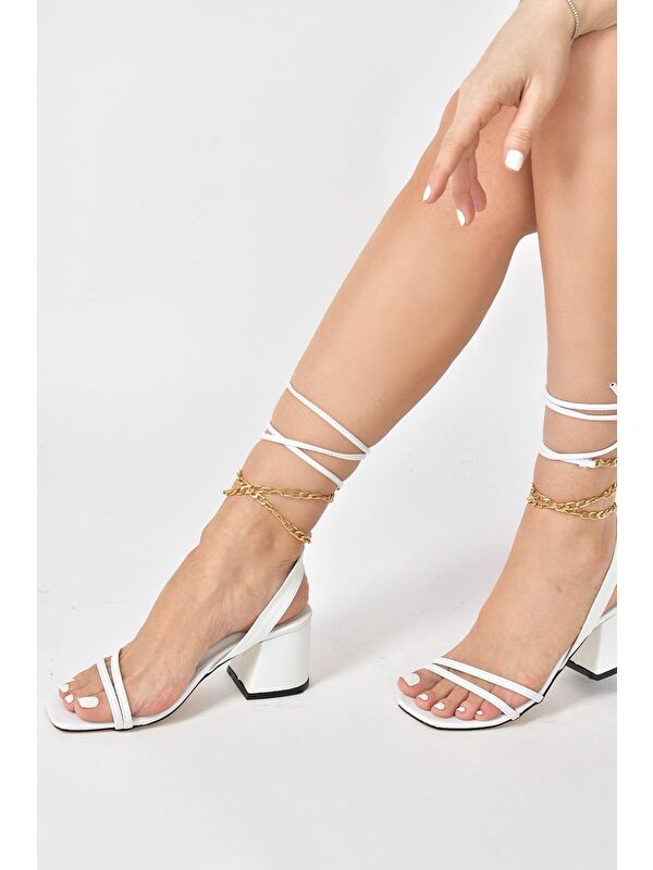 M3695412 Beyaz Kadın Topuklu Ayakkabı - Görsel 5