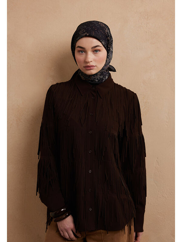 Fresh Scarfs Eliza Desen Pamuk İpek Eşarp Siyah