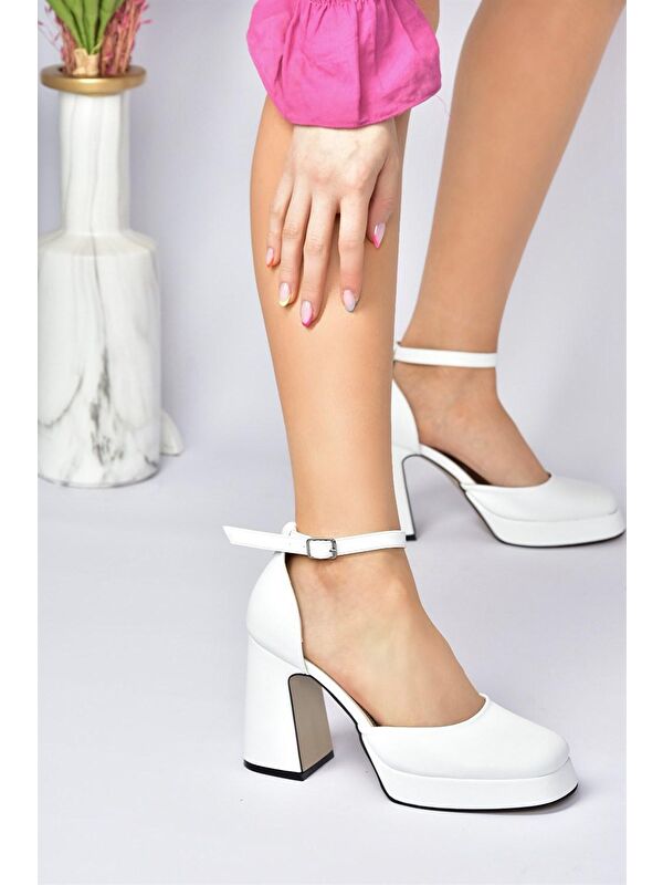 Beyaz Kalın Platform Topuklu Kadın Ayakkabı M404100809 - Görsel 5