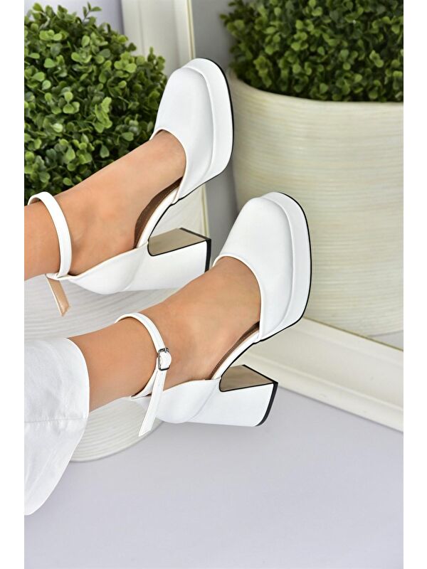Beyaz Kalın Platform Topuklu Kadın Ayakkabı M404100809 - Görsel 6