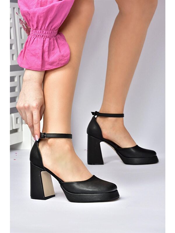 Siyah Kalın Platform Topuklu Kadın Ayakkabı M404100809 - Görsel 6