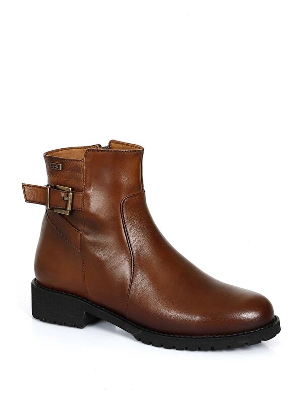 Gonderi(r) Kahverengi Gonderi(r) Hakiki Deri Kauçuk Taban Fermuarlı Kadın Bot
