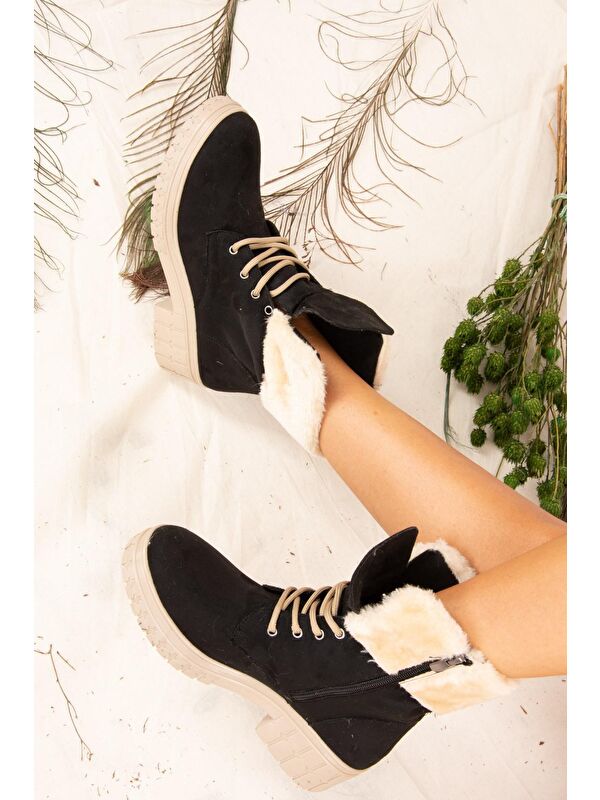 J848200602 Siyah/Bej Kadın Bot - Görsel 2