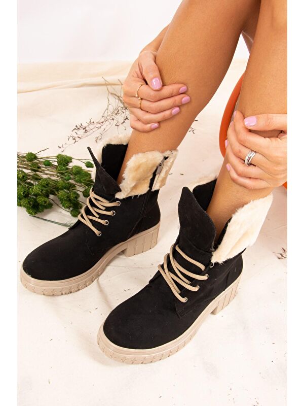 J848200602 Siyah/Bej Kadın Bot - Görsel 3