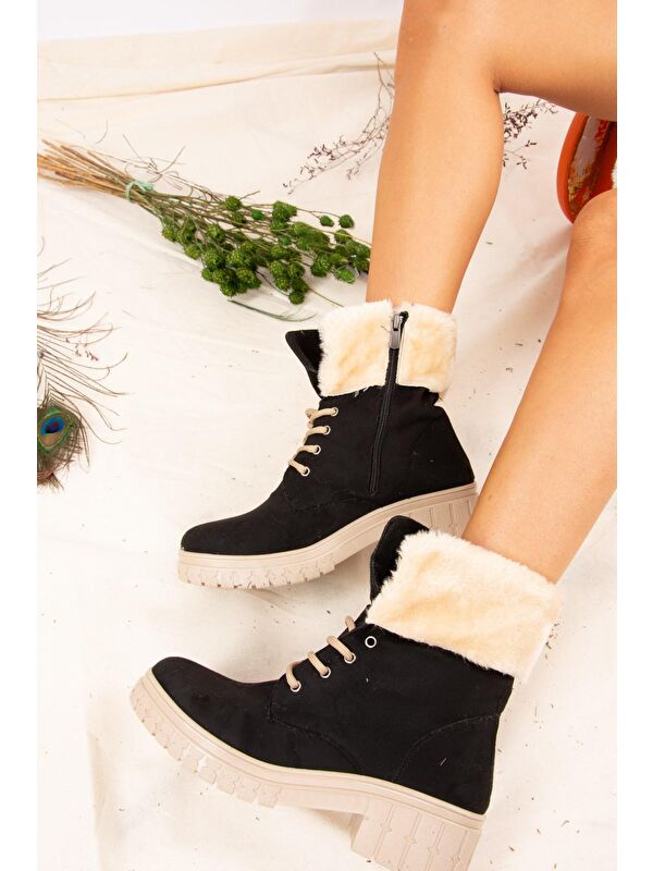 J848200602 Siyah/Bej Kadın Bot - Görsel 4