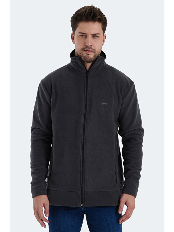 SLAZENGER Erkek Fermuarlı Sweatshirt Hırka Koyu Gri