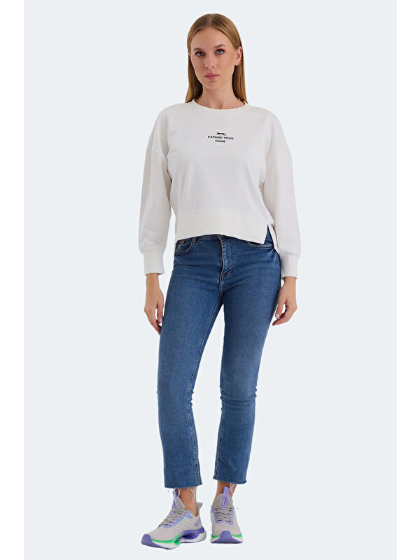 SLAZENGER VITAL Kadın Crop Beyaz Sweatshirt