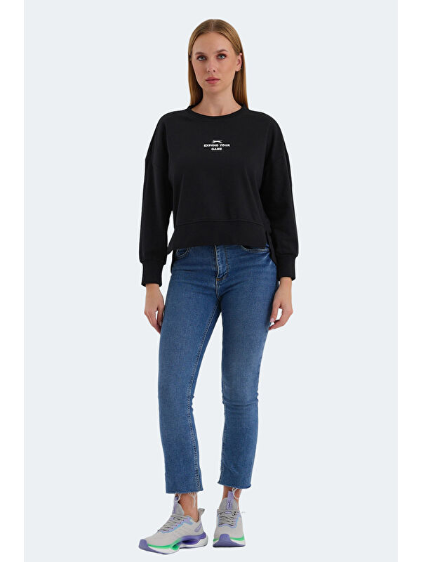 SLAZENGER VITAL Kadın Crop Siyah Sweatshirt