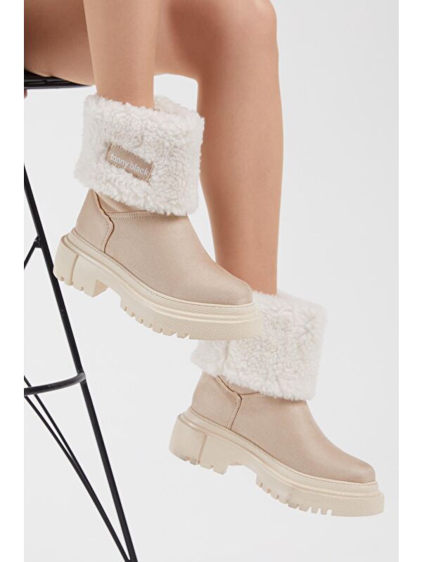 Kadın Krem Süet Yünlü Rahat Kalıp Bot - Görsel 3