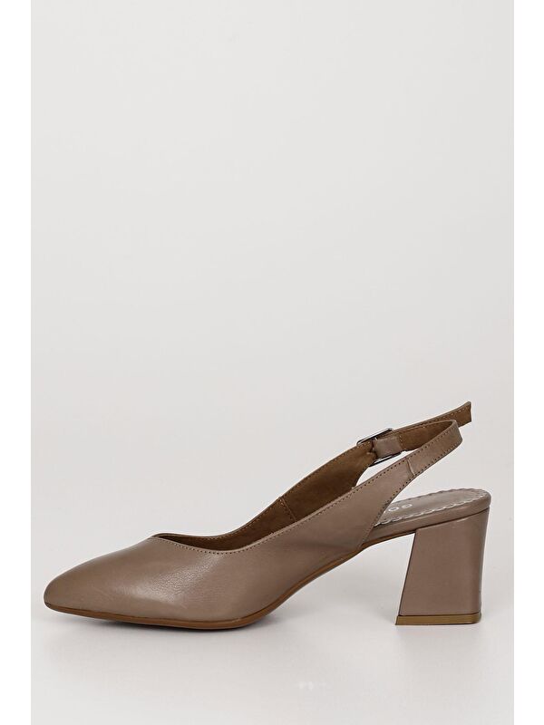VİZON Hakiki Deri Sivri Burun Orta Kalın Topuklu Arkası Açık Kadın Yazlık Ayakkabı 24118 - Görsel 7