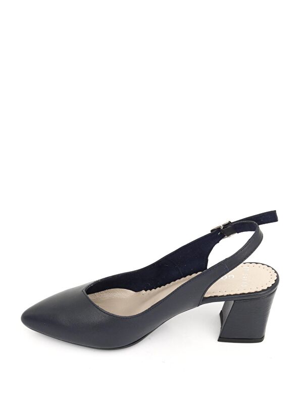 LACİVERT Hakiki Deri Sivri Burun Orta Kalın Topuklu Arkası Açık Kadın Yazlık Ayakkabı 24118 - Görsel 7