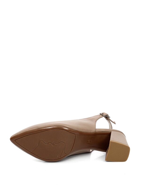 VİZON Hakiki Deri Sivri Burun Orta Kalın Topuklu Arkası Açık Kadın Yazlık Ayakkabı 24118 - Görsel 9