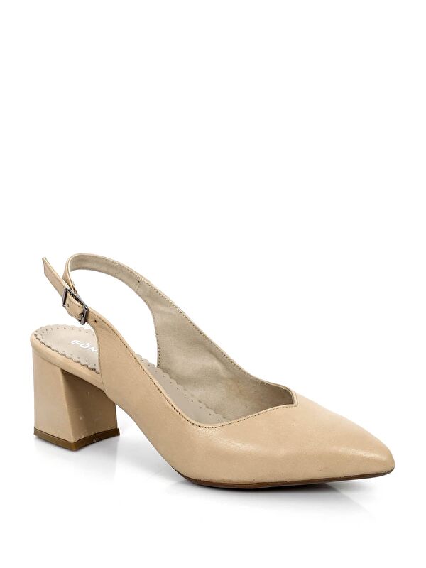 NUDE Hakiki Deri Sivri Burun Orta Kalın Topuklu Arkası Açık Kadın Yazlık Ayakkabı 24118 - Görsel 8