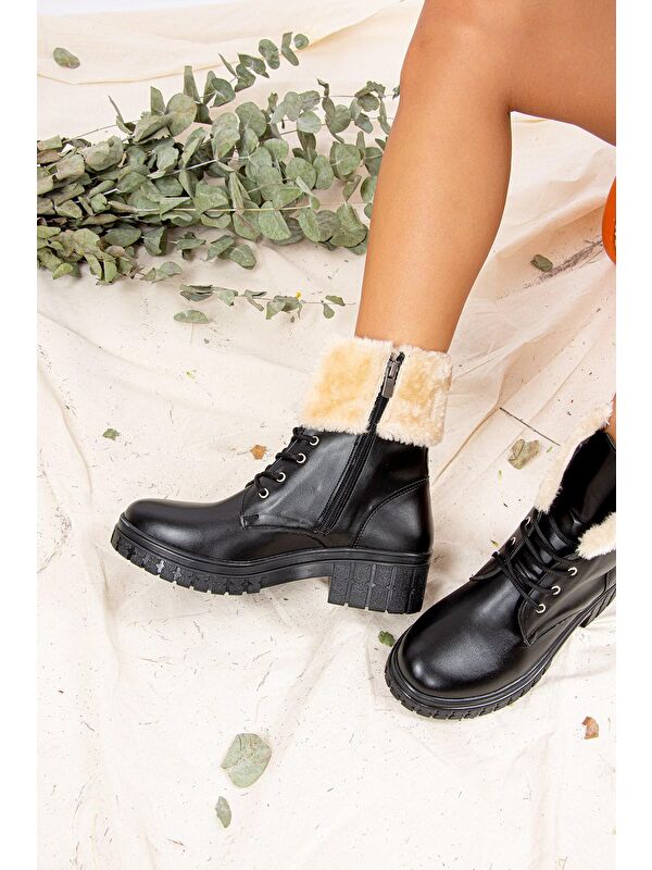 J848200609 Siyah/Bej Kadın Bot - Görsel 3
