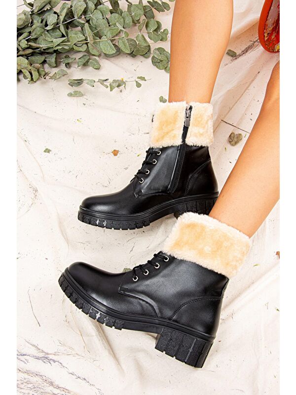 J848200609 Siyah/Bej Kadın Bot - Görsel 4