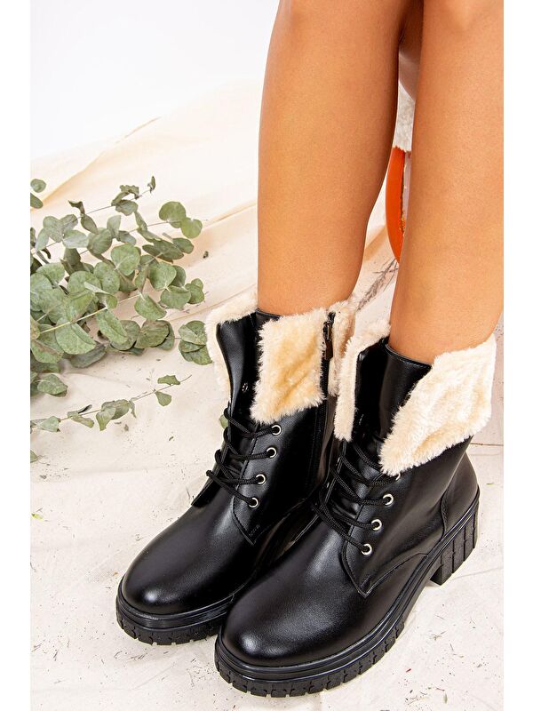 J848200609 Siyah/Bej Kadın Bot - Görsel 5