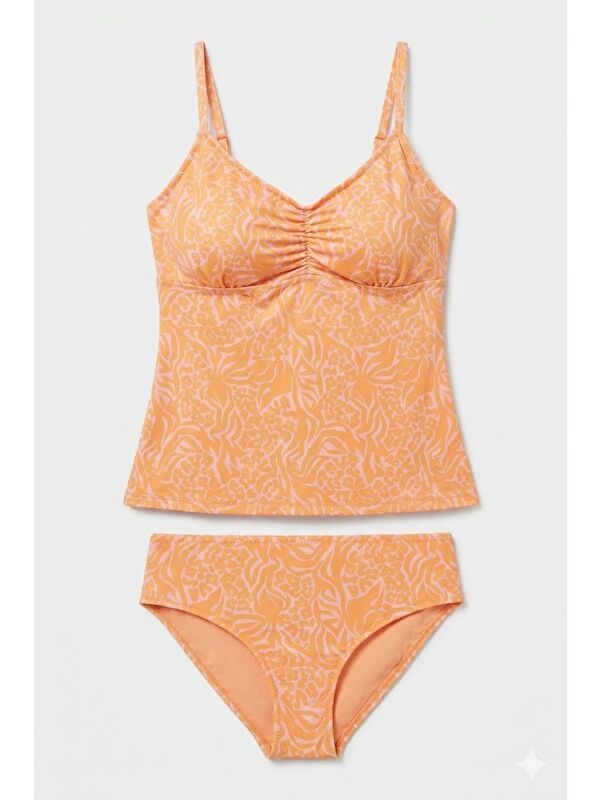 C&City Yüksek Bel Uzun Tankini 7741 Oranj