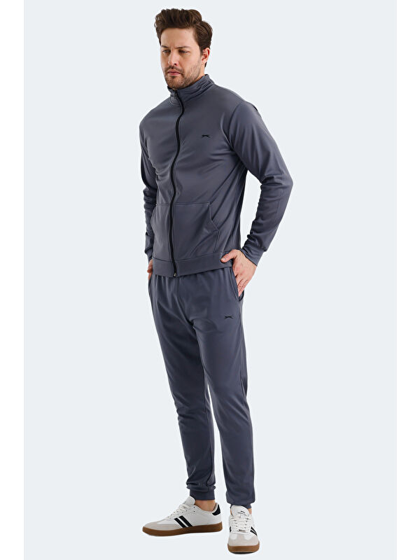 SLAZENGER KLOTEN IN Erkek Fermuarlı Dik Yaka Cepli Gri Eşofman Takımı