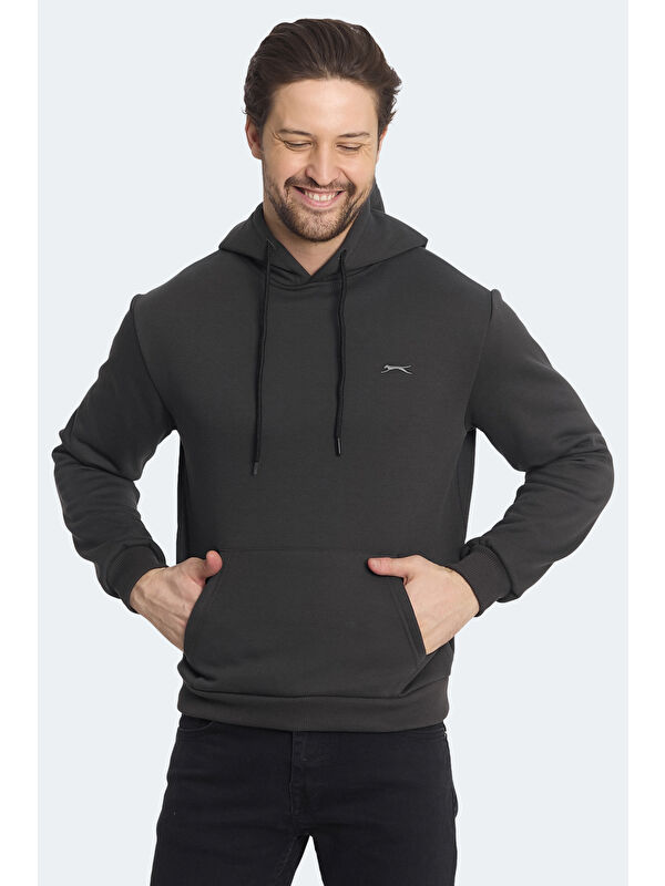 SLAZENGER KICKSON IN Erkek Kapüşonlu Cepli Antrasit Sweatshirt