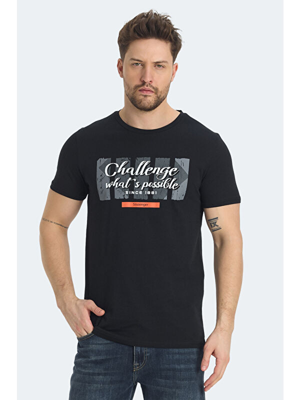 SLAZENGER RATAN Erkek Baskılı Siyah Tişört