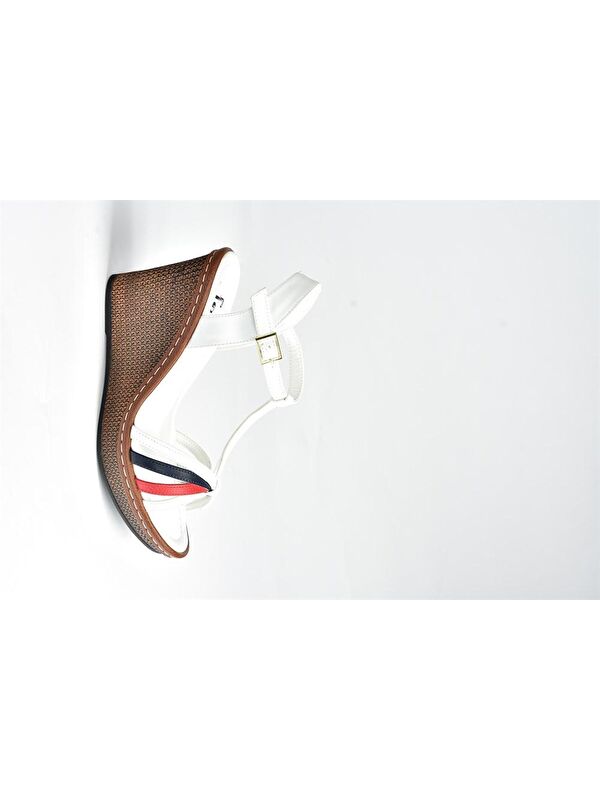 K674041109 Beyaz/Kırmızı/Laci Dolgu Taban Kadın Ayakkabı - Görsel 6