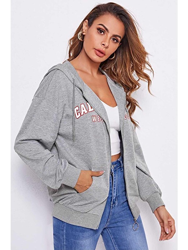 Madmext Gri Kapüşonlu Sweatshirt Mg804