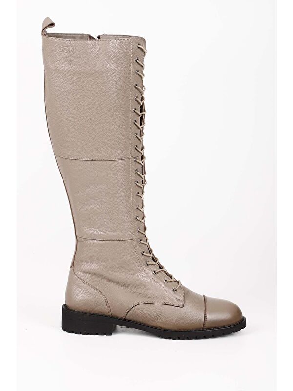 Hakiki Deri Yuvarlak Burun Kauçuk Taban Topuklu Bağcıklı Kadın Günlük Çizme 64601 - Görsel 3