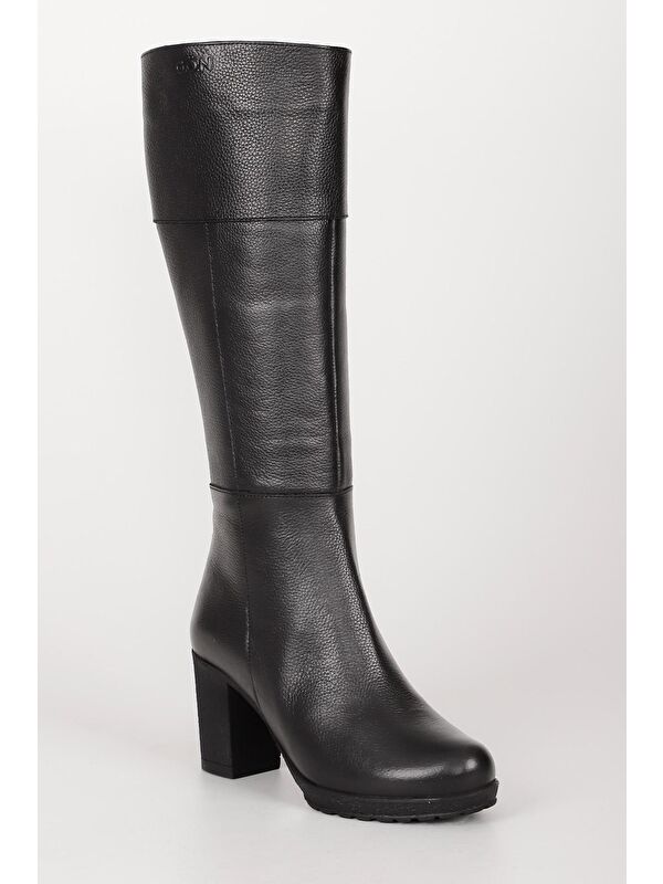 Hakiki Deri Yuvarlak Burun Kauçuk Taban Topuklu Fermuarlı Kadın Günlük Çizme 44602 - Görsel 5