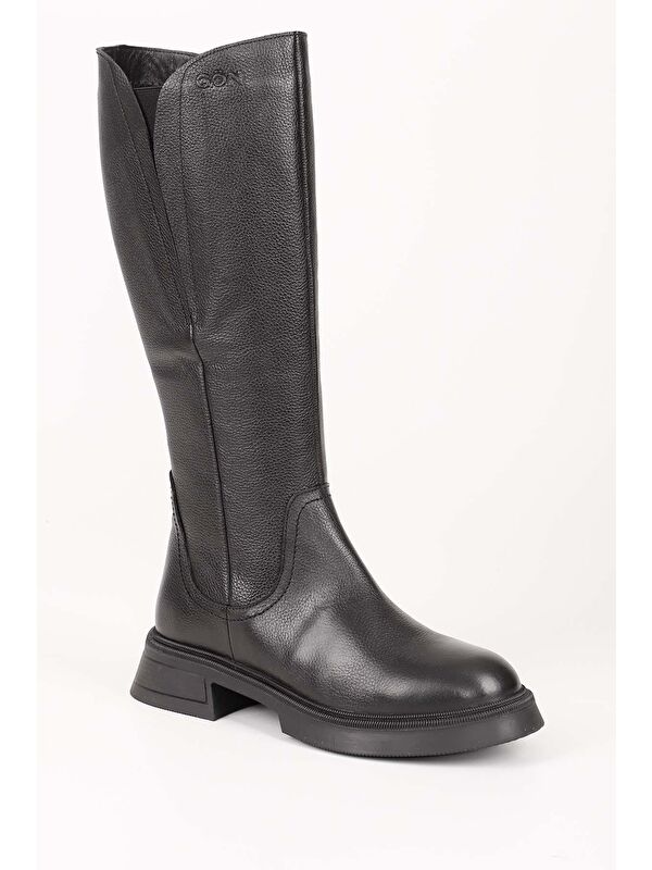 Hakiki Deri Yuvarlak Burun Topuklu Fermuarlı Kadın Günlük Çizme 46598 - Görsel 5