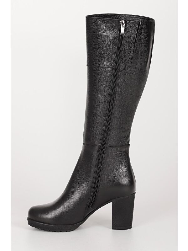 Hakiki Deri Yuvarlak Burun Kauçuk Taban Topuklu Fermuarlı Kadın Günlük Çizme 44602 - Görsel 6