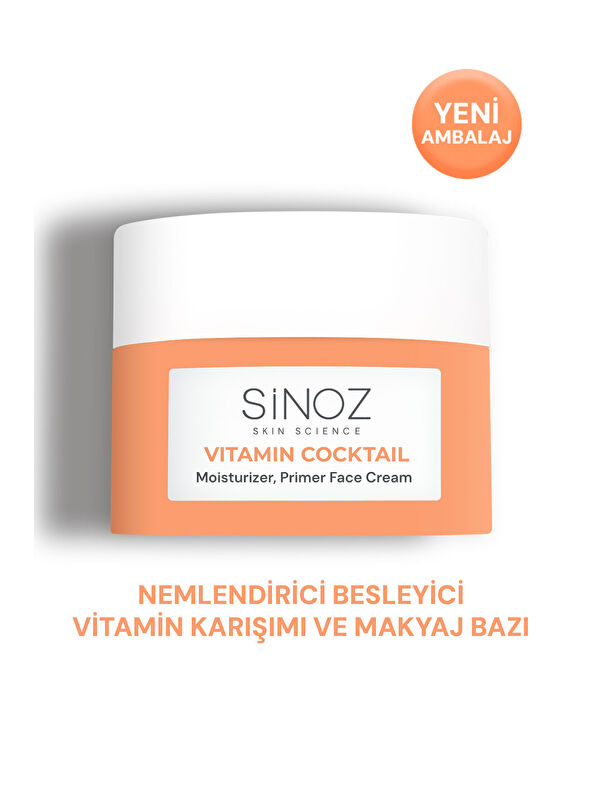 Sinoz Vitamin Kokteyl-Nemlendirici Besleyici Onarıcı Yüz Kremi (Vitamin C+ B3 +B5 +E) ve Makyaj Bazı 50Ml