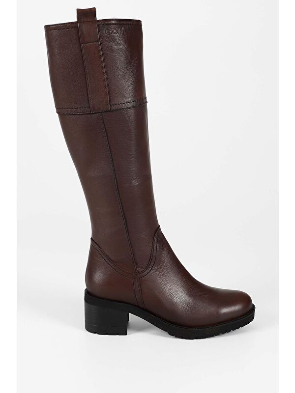 Hakiki Deri Yuvarlak Burun Kauçuk Taban Topuklu Fermuarlı Kadın Günlük Çizme 63591 - Görsel 5