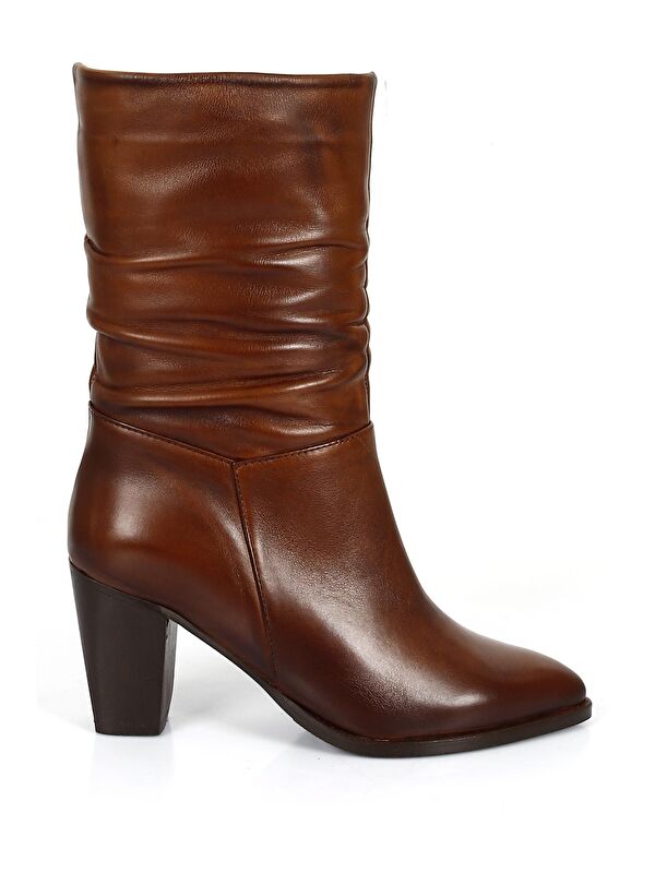 Hakiki Deri Sivri Burun Körüklü Topuklu Kadın Günlük Çizme 44579 - Görsel 5