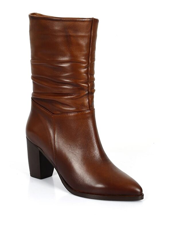 Hakiki Deri Sivri Burun Körüklü Topuklu Kadın Günlük Çizme 44579 - Görsel 6