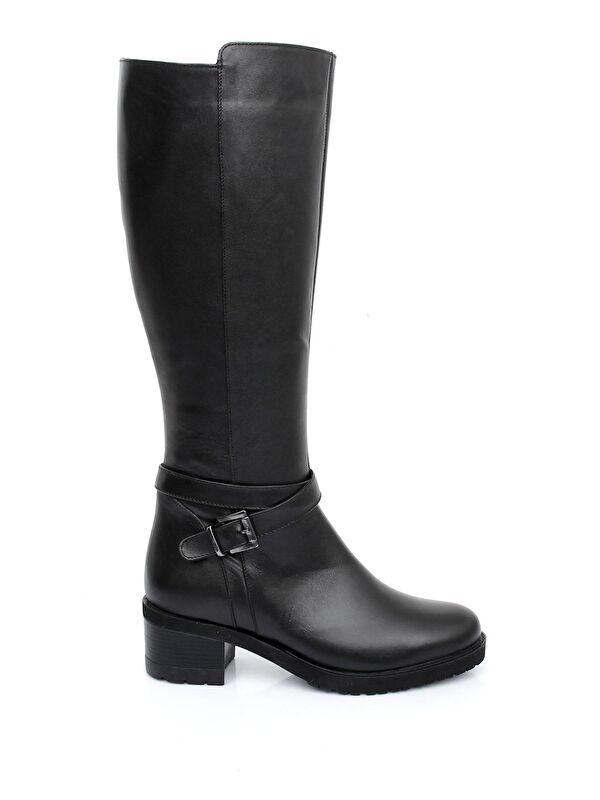 Hakiki Deri Yuvarlak Burun Kauçuk Taban Topuklu Fermuarlı Tokalı Kadın Günlük Çizme 43575 - Görsel 5