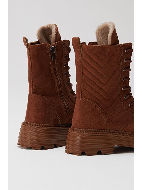 Kadın Taba Süet Desenli Rahat Kalıp Bağcıklı Bot - Görsel 5