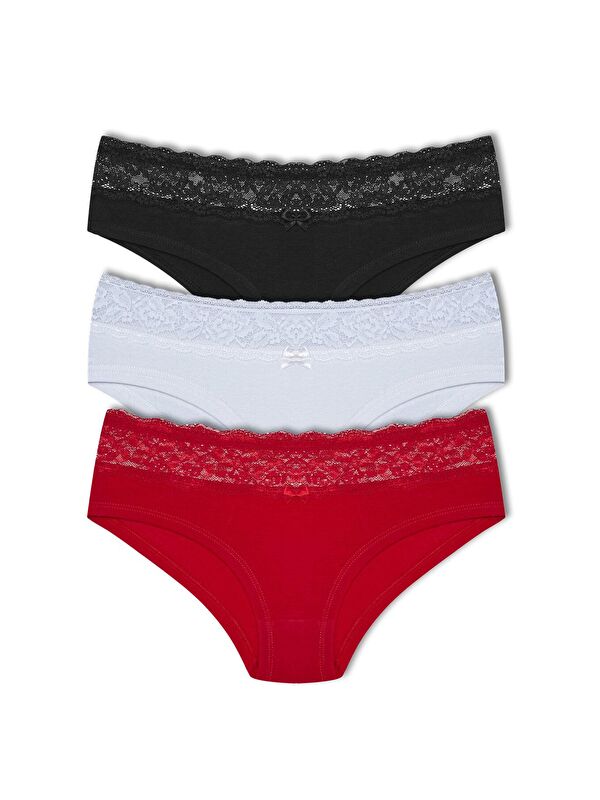 Hnx Pamuklu Beli Dantel Detaylı Hipster Kadın Külotu 3'Lü
