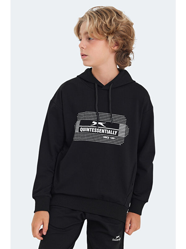 SLAZENGER LAYO Unisex Çocuk Kapüşonlu Siyah Sweatshirt
