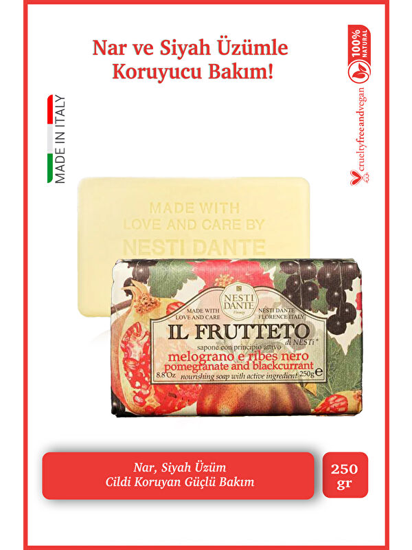 Nesti Dante Il Frutteto Pomegranate Blackcurrant Katı Sabun 250gr | Antioksidan | Nar Ve Siyah Üzüm