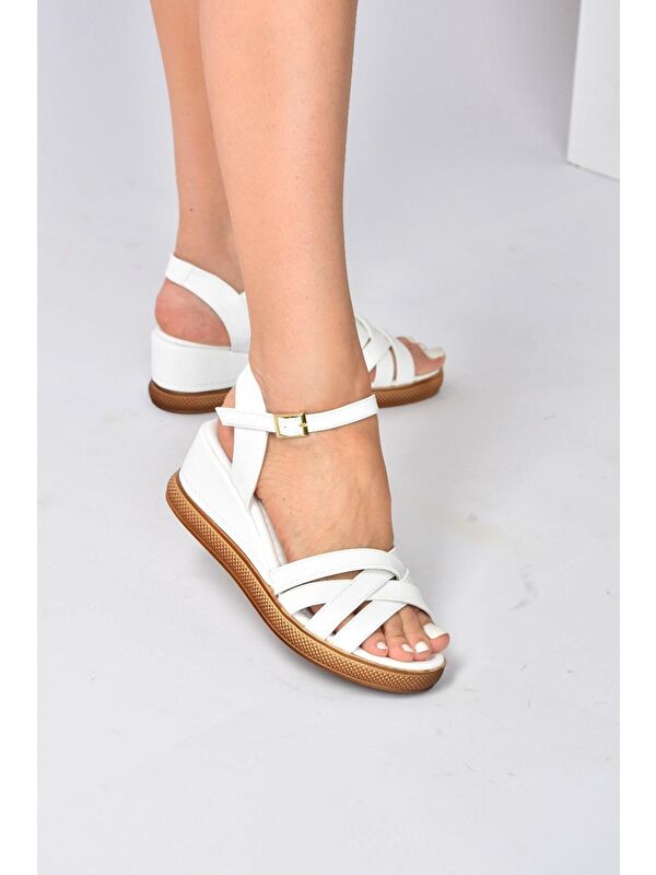 K674305409 Beyaz Dolgu Taban Kadın Ayakkabı - Görsel 3