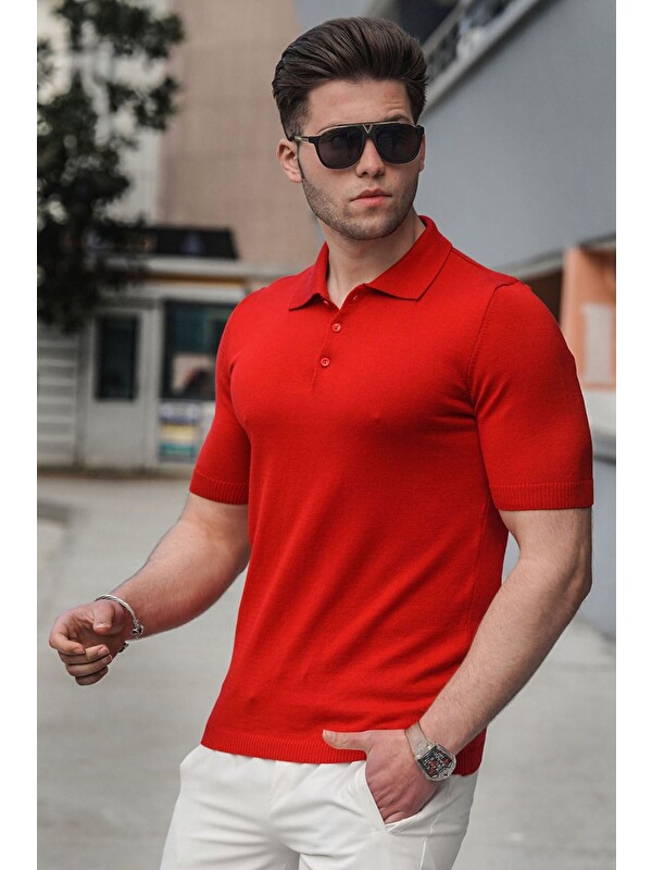 Madmext Kırmızı Polo Yaka Erkek Triko Tişört 5078
